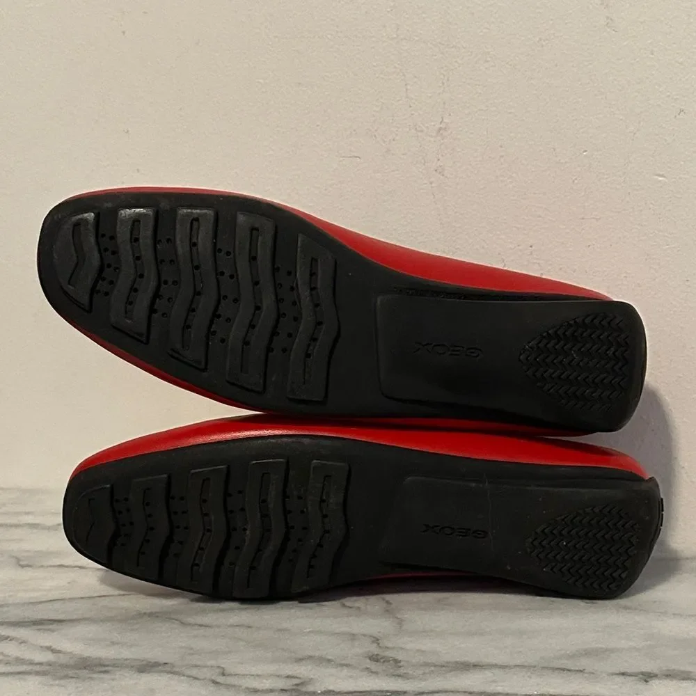 Geox Vibrant Red Leather Loafers womens sz 37.5